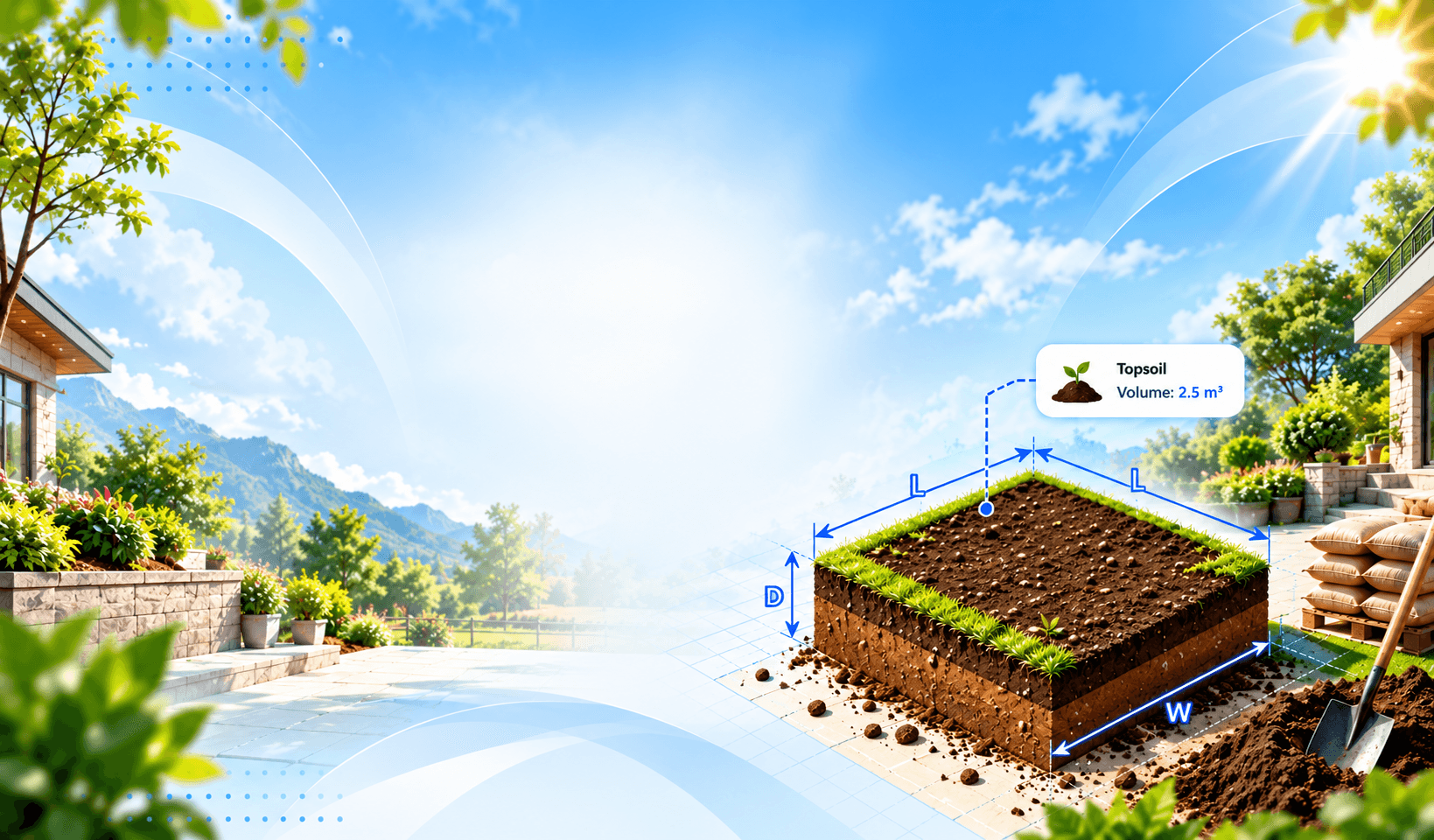 Topsoil cross section and patio garden background